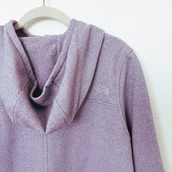 [The North Face] Purple Knit Stitch Fleece Hoodie Snap Button Mock Neck Sz Large - Picture 4 of 12